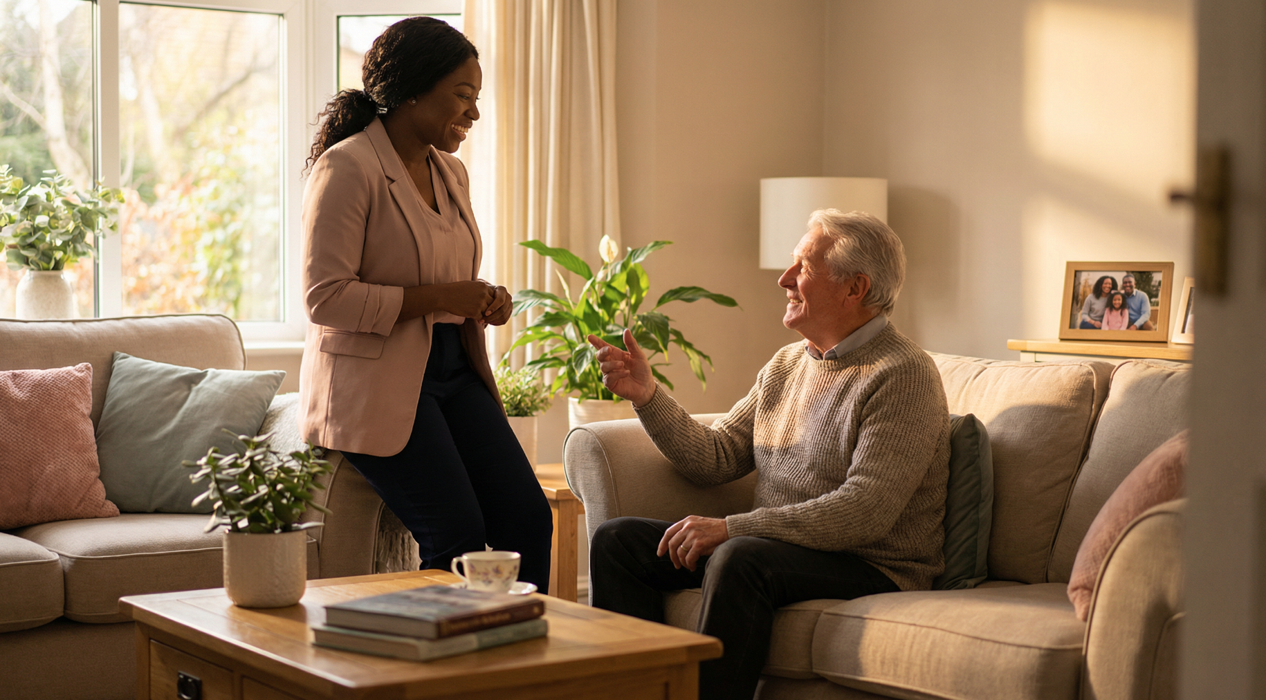 Companion with elderly client at home